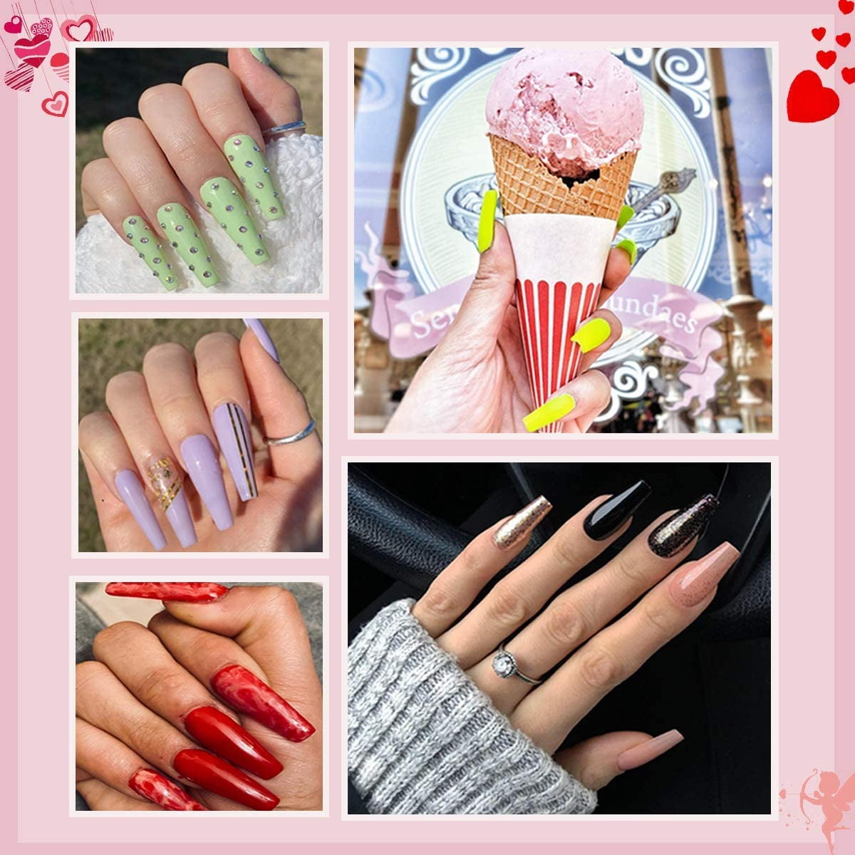 French Manicure Ballerina Nail Tips Coffin press on Nails False Nail Faux  Ongle Fingernails Extention : Amazon.in: Beauty